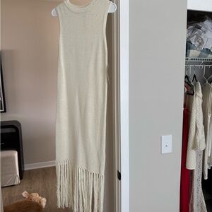 Elegant Cream Sleeveless Dress with Fringe